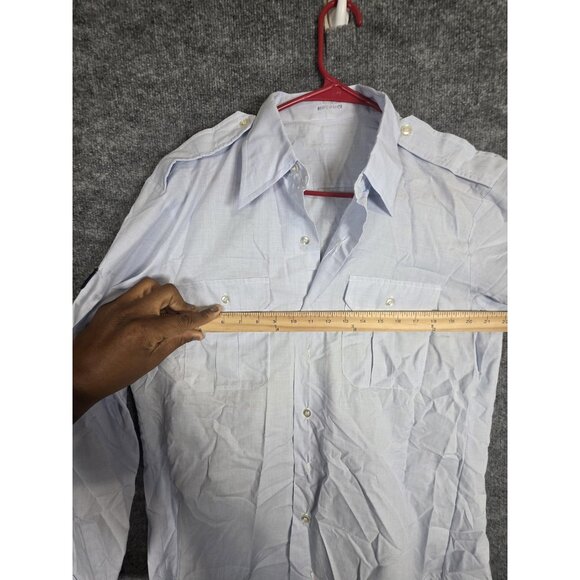 VINTAGE US Air Force Shirt Mens 16.5 Blue 1550 Long Sleeve Uniform Epaulets 90s - Picture 6 of 11